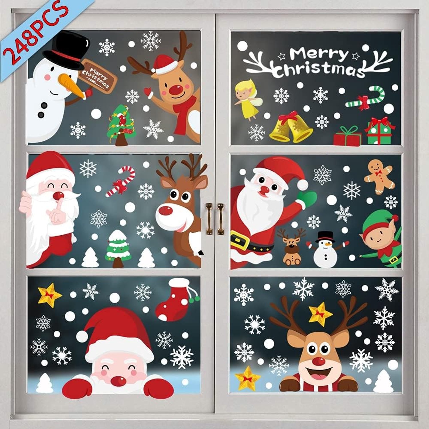 Raamstickers voor Kerstmis - Wit - 30 x 20 cm - Zelfklevende Decoratie met Kerstelementen - Voor het Gezin