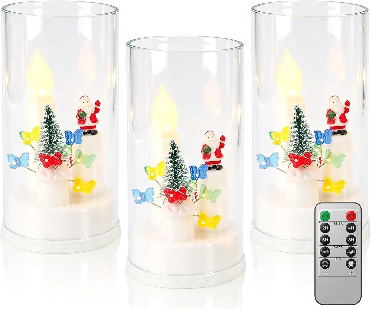 Set van 3 Elektrische Kerstkaarsen - Wit - 8,2 x 8,2 x 16 cm - Gemaakt van Acryl en PP - Voor Kerstdecoratie – foto 3