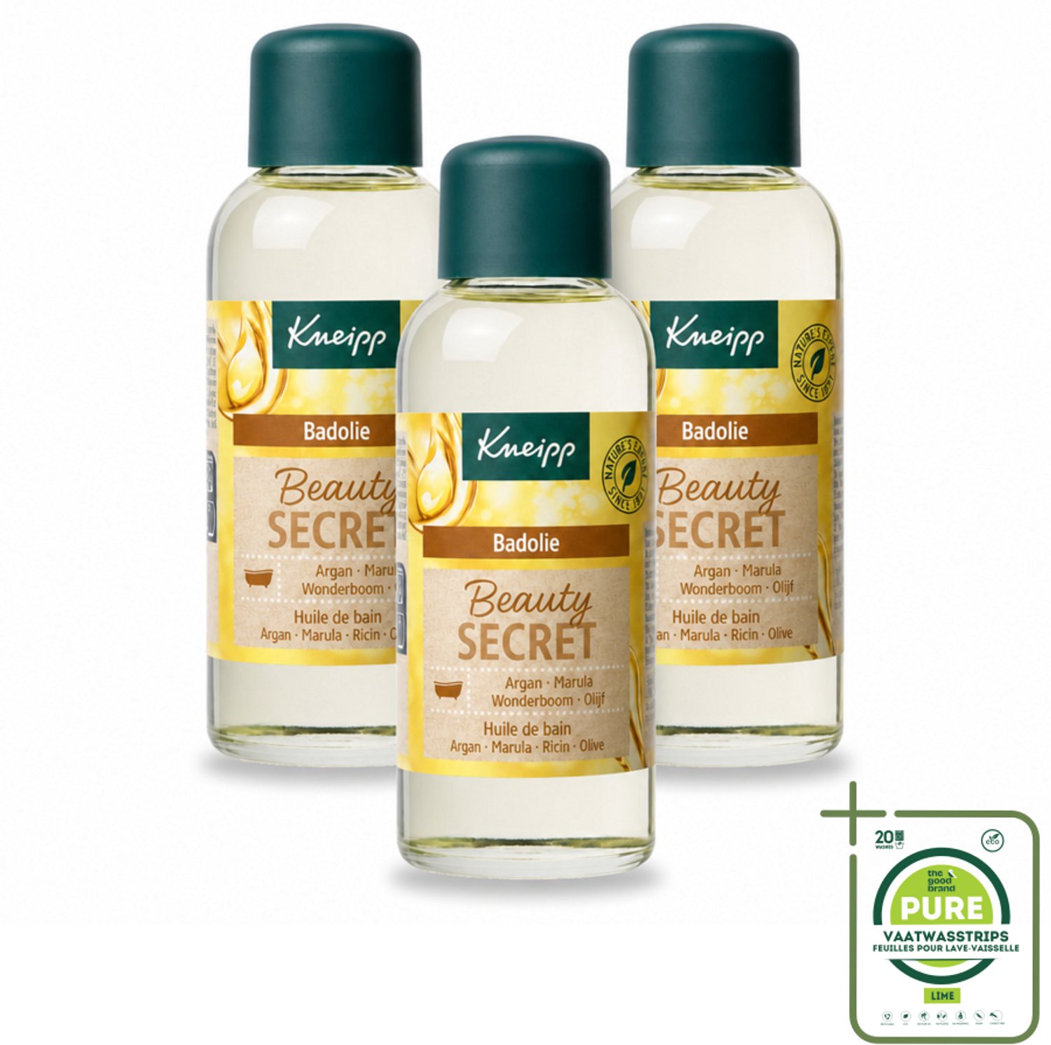 3 x Kneipp - Badolie - Beauty Secret - Voor alle huidtypen - 100 ml - Grootverpakking - Vaatwasstrips - Badolie - Huidverzorging - Natuurlijke Oliën - Luxe Bad - Ontspanning