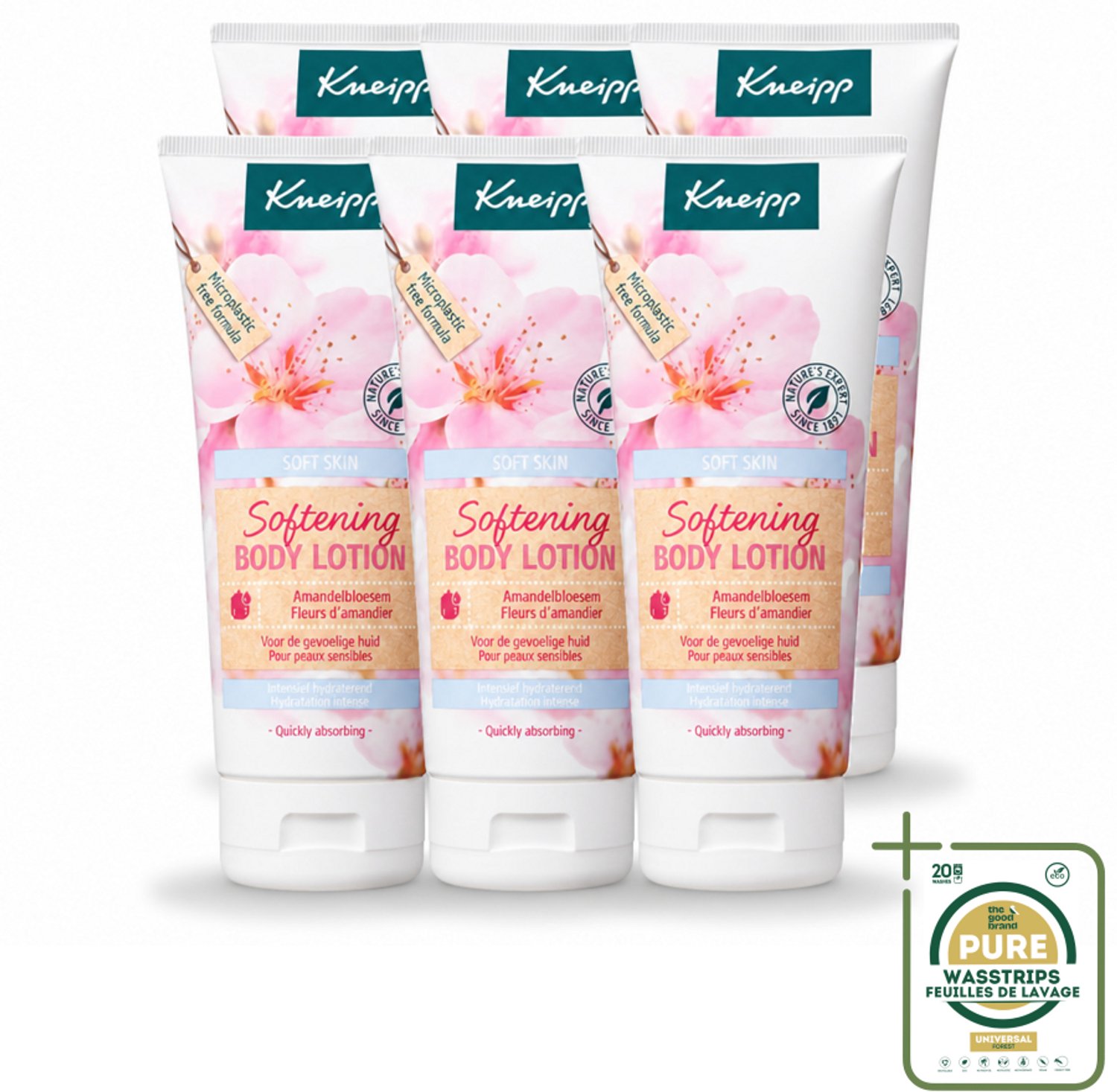 6 x Kneipp - Body lotion - Soft Skin - Amandelbloesem - 200 ml - Wasstrips - Gevoelige Huid Verzorging - Amandelolie - Hydraterende Crème - Zachte Huid - Huidverzorging