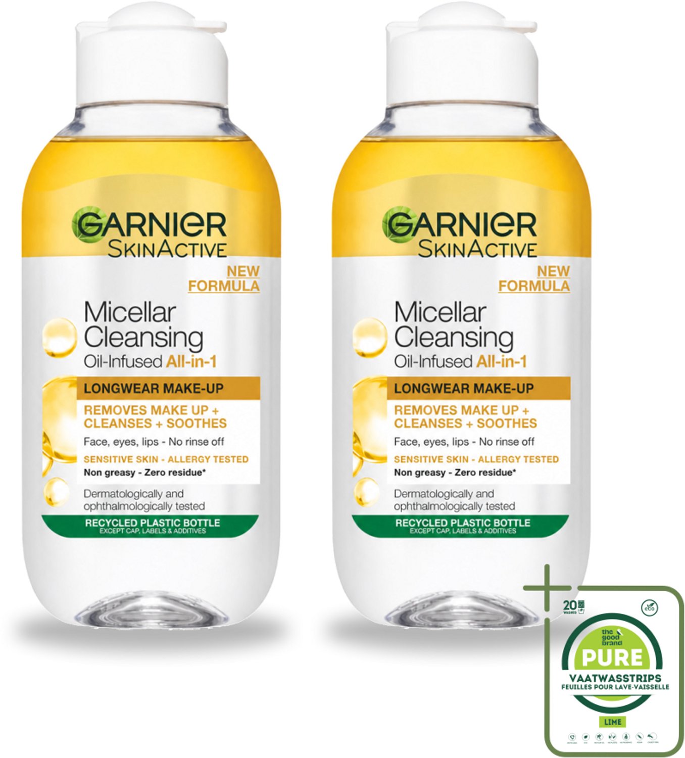 2 x Garnier - Micellair Reinigingswater - Olie - 100 ml - Grootverpakking - Vaatwasstrips - Make-up Verwijderen - Micellair Reinigingswater - Olie - Gezicht Reinigen - Gezicht Verzorgen