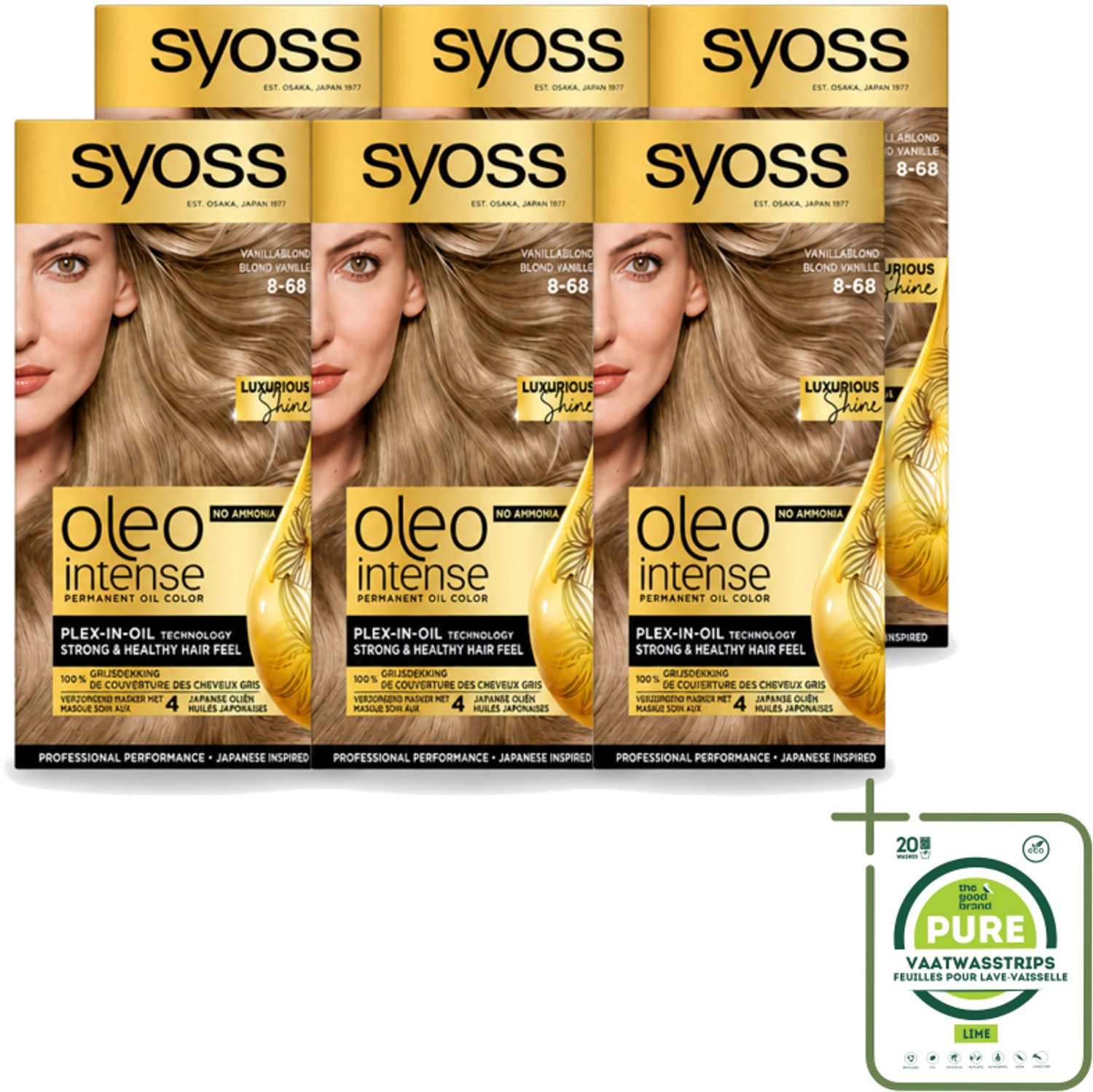 6 x SYOSS - Oleo Intense 8-68 Vanillablond - Haarverf - Zonder Ammoniak - Grijsdekking - Langdurige Kleur - Grootverpakking - Vaatwasstrips - Haarverf - Haarkleur - Grijsdekking - Haarverzorging - Haarverf Zonder Ammoniak