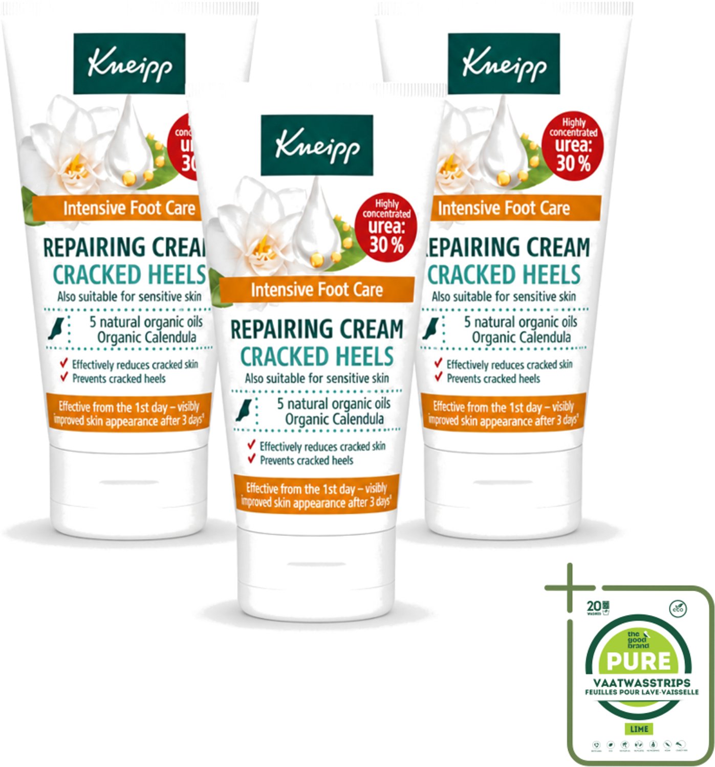 3 x Kneipp - Hielklovencrème - 30 % ureum - Geschikt voor diabetici - 50 ml - Grootverpakking - Vaatwasstrips - Kneipp Hielklovencrème - 30% Ureum - Droge Hielen - Gebarsten Hielen - Voetverzorging
