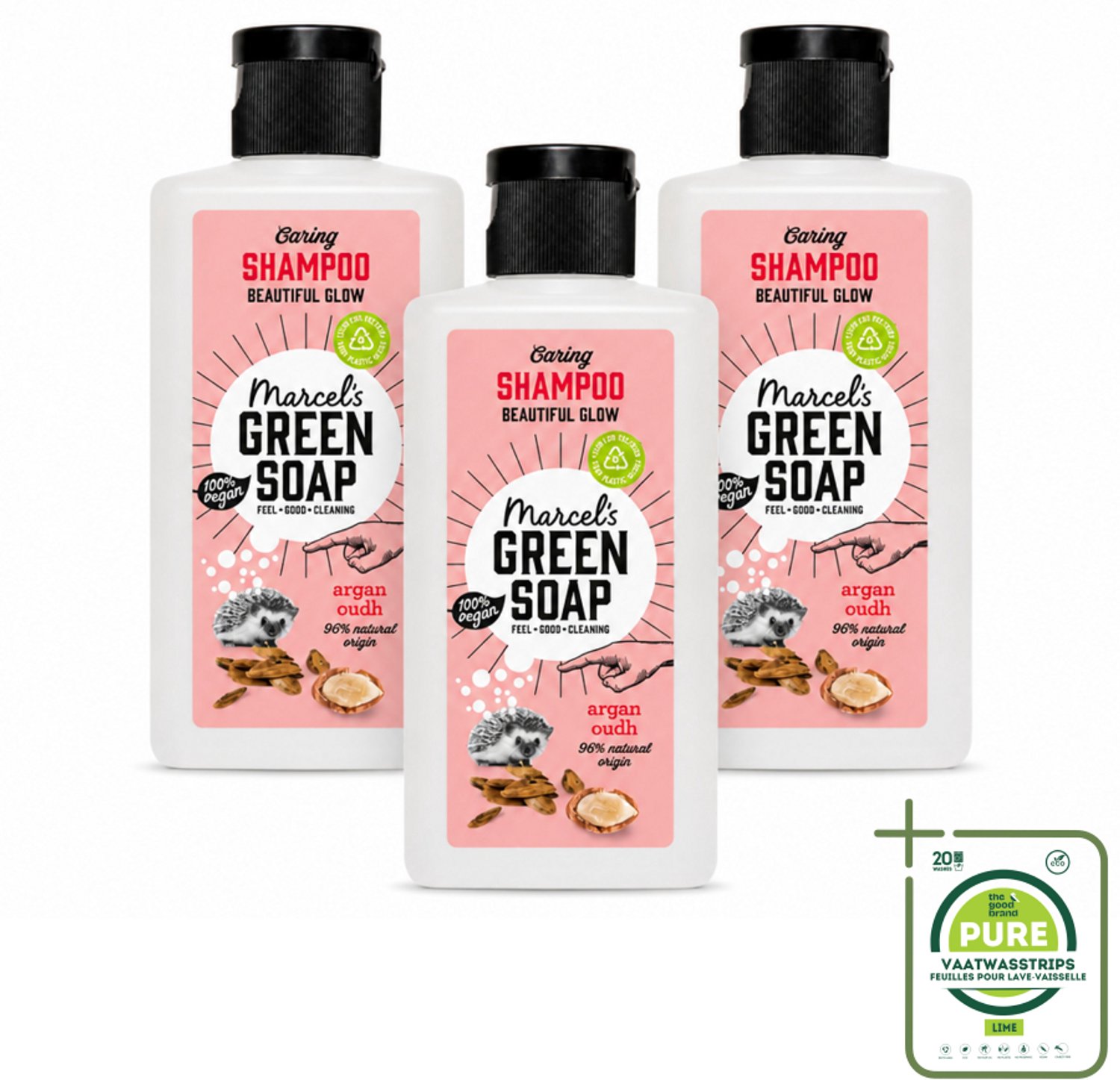 3 x Marcel's Green Soap - Shampoo - Caring Argan & Oudh - Milde verzorging - 100 ml - Grootverpakking - Vaatwasstrips - Zachte Shampoo - Natuurlijke Verzorging - Argan En Oudh - Biologisch Afbreekbaar - Vegan Shampoo