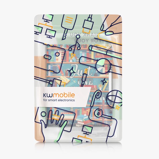 kwmobile e-reader hoesje geschikt voor Kobo Aura Edition 1 hoes - E reader flip case met magneetsluiting - Ereader cover - bibliotheek design in meerkleurig — afbeelding 5