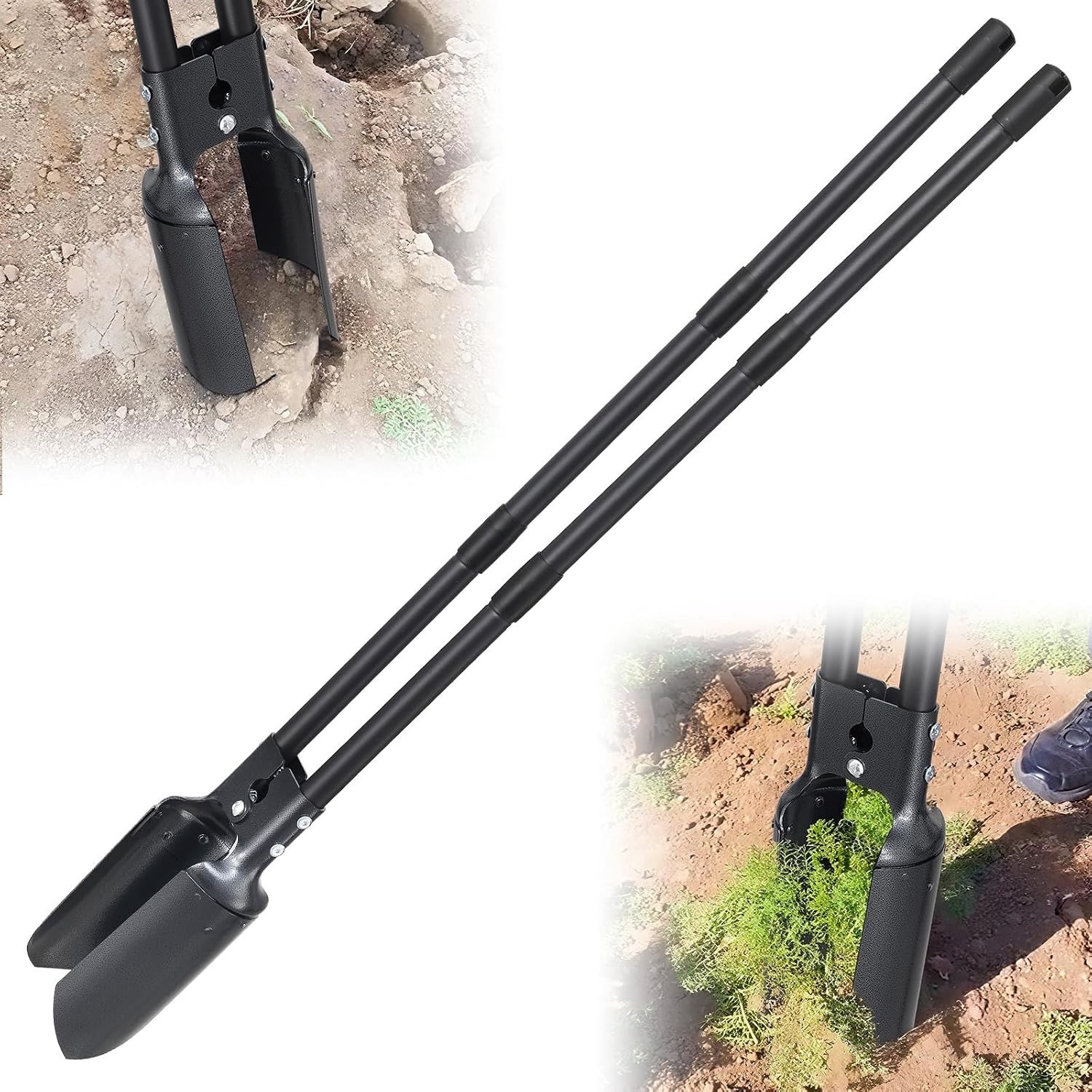 Handmatige Gatsspade voor het Graven van Gaten, 154 cm, met Twee Scherpe Bladen voor Tuinieren, Cultiveren en Onkruid Wieden