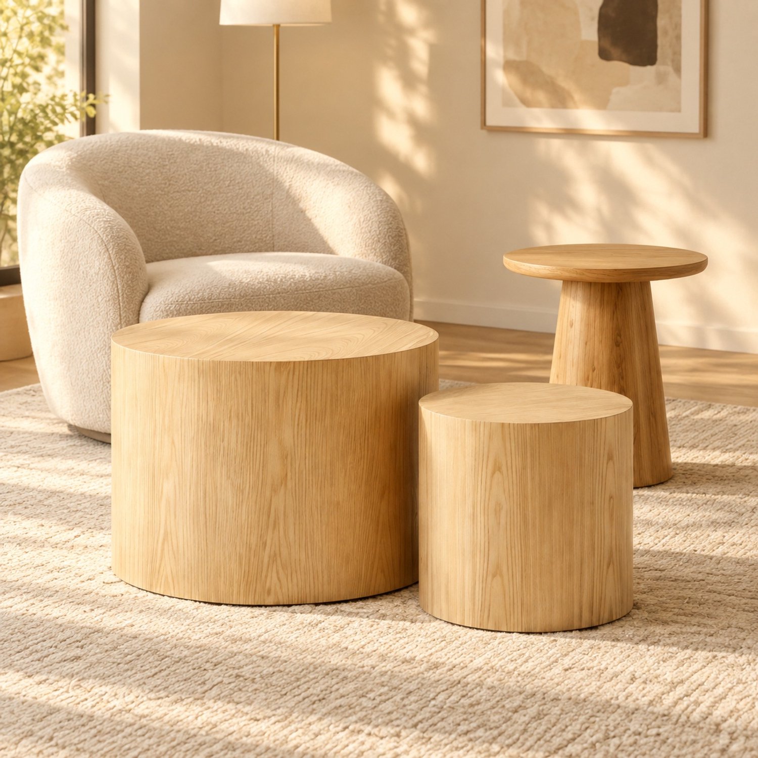 CHICFURN Salontafelset 48 cm - nestbaar - 2-delig - woonkamer - hout - naturel Natuurlijk
