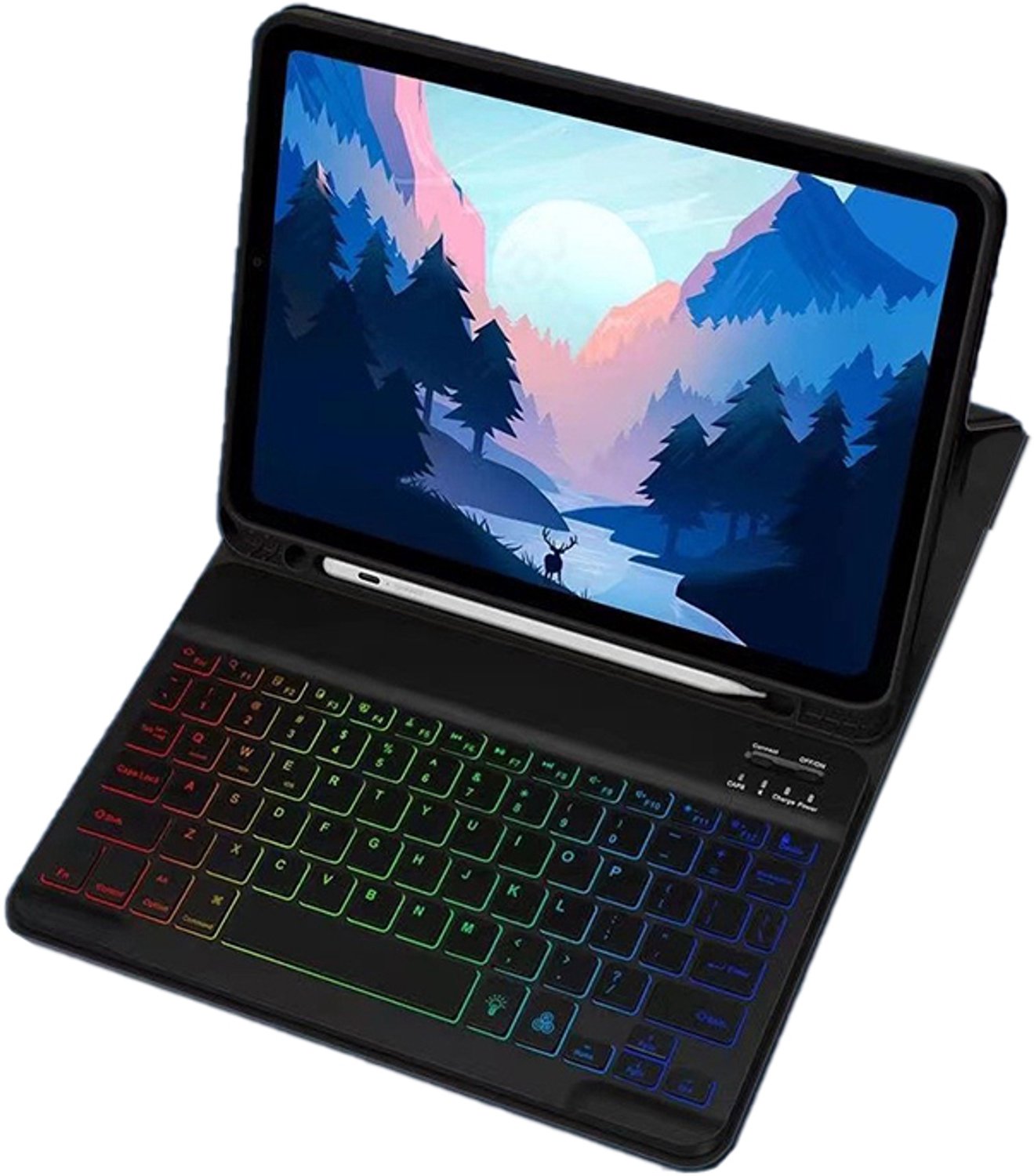 Blauwe leren hoes met RGB Bluetooth-toetsenbord voor iPad 12.9
