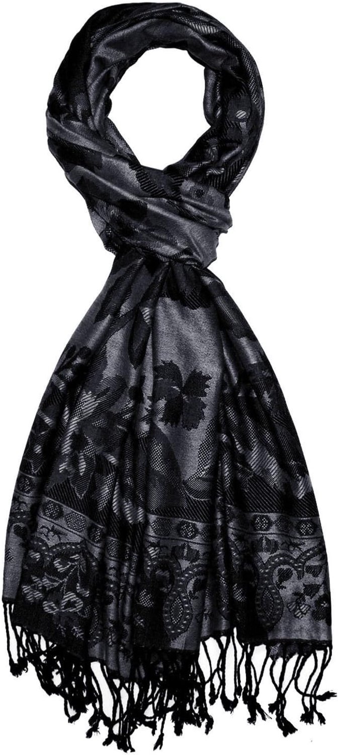 Luxe Heren Sjaal Natuurlijke Vezels Jacquard Patroon Zwart Grijs Antraciet
