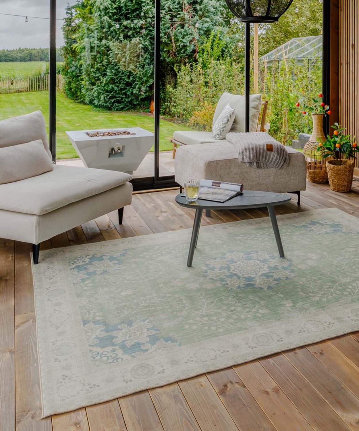 Vintage buitenkleed - Valenca Luna saliegroen 200x290