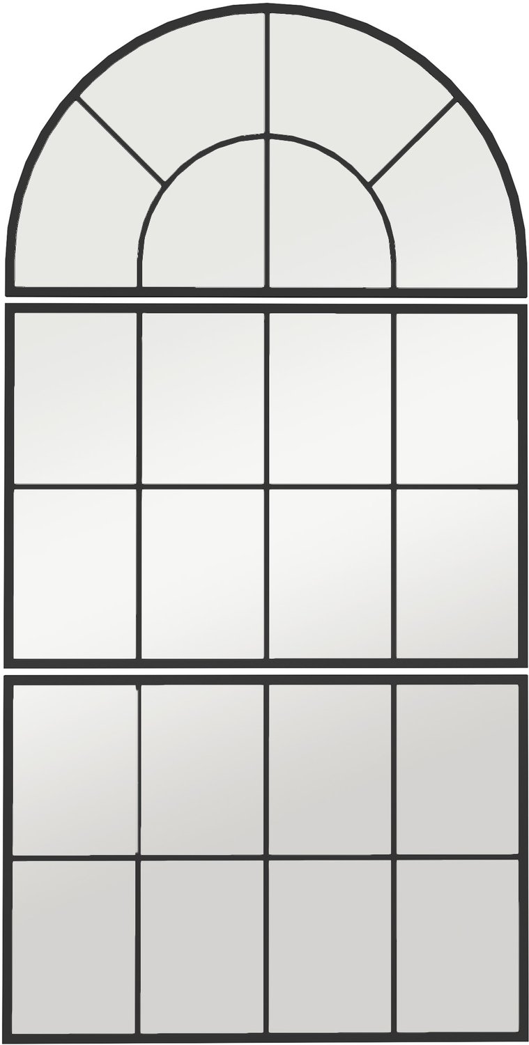 Homona Wandspiegel - Dreiteilig in Fensteroptik met metalen frame - 76 x 149 cm - Zwart