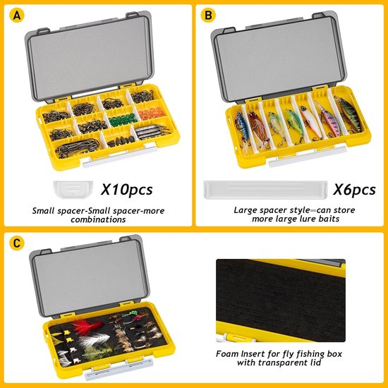Kleine Visdoos Organizer met Verwijderbare Verdeler, 2-in-1 Plastic Opslagdoos voor Visspullen, Geel, 2 Stuks, Ideaal voor Hengelsport en Vissen — afbeelding 2