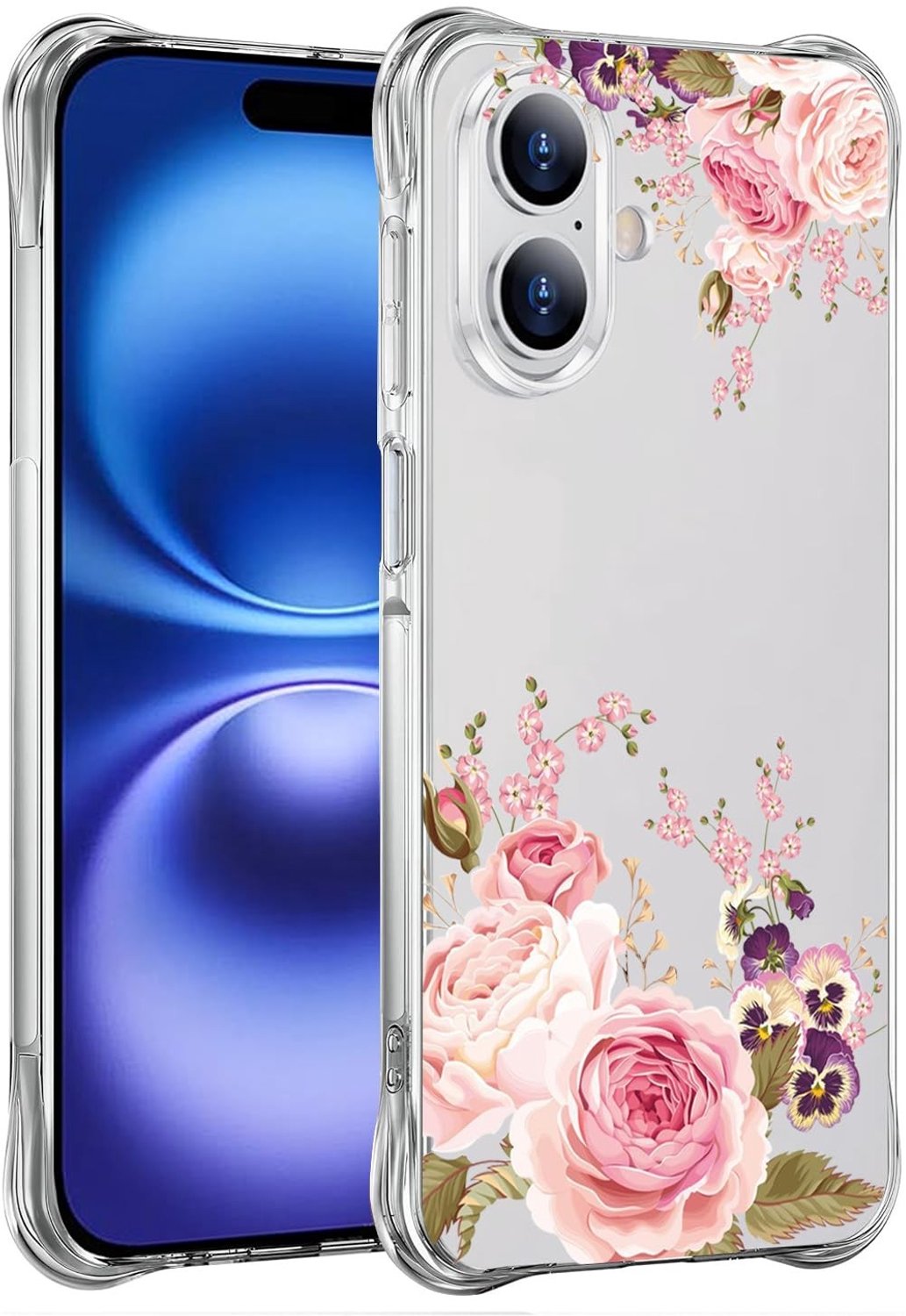 Telefoonhoes voor iPhone 16 Plus - Transparant bloemenpatroon