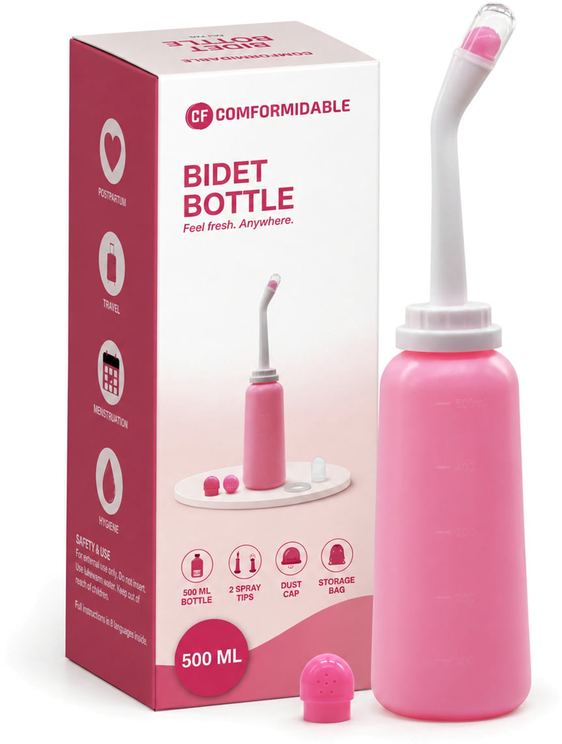 Comformidable Peri Bottle - Draagbare Bidet - 500 ml - 2 Opzetstukken