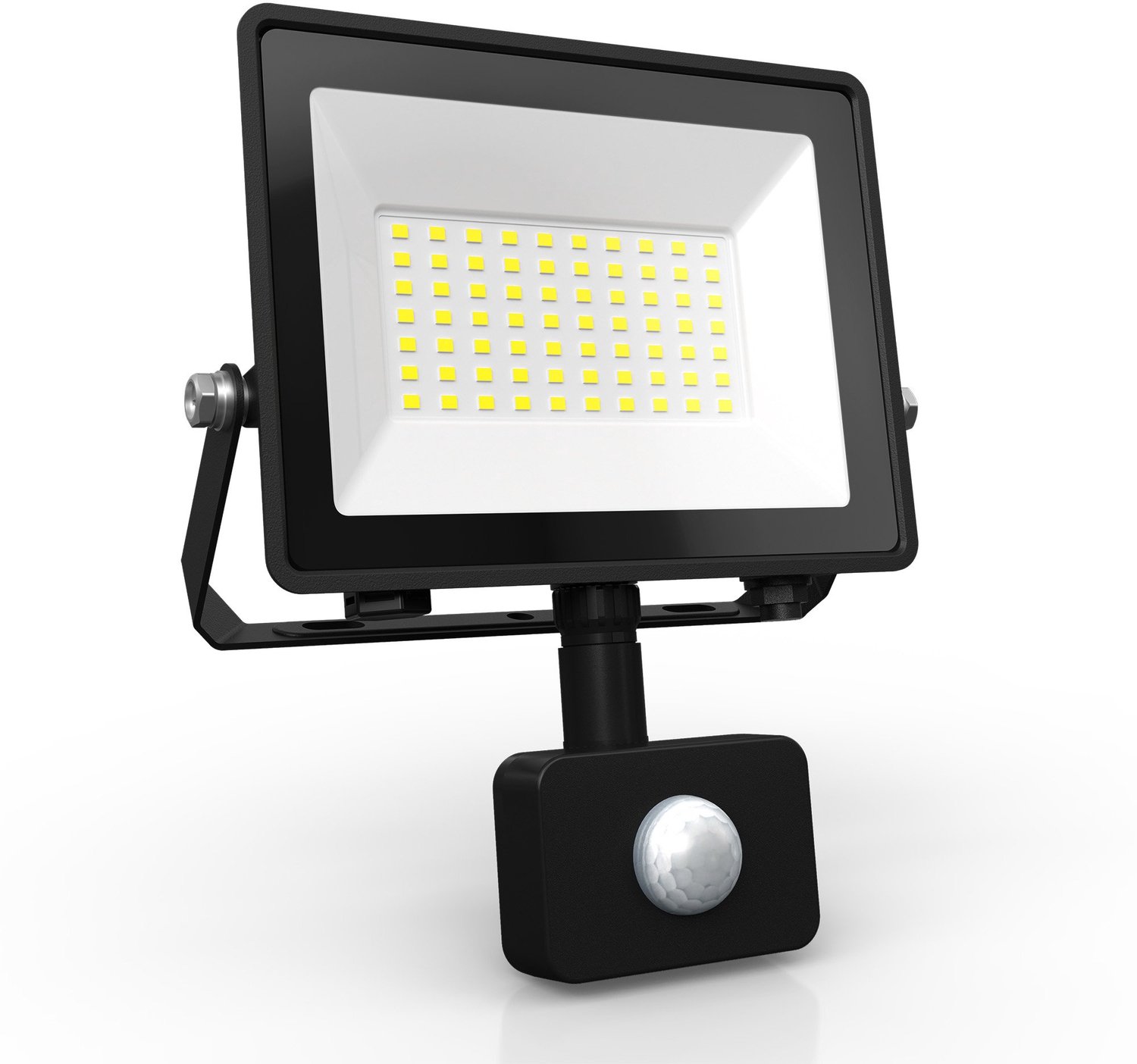LEDVION ECO LED-schijnwerper buiten, Met Sensor, IP65, 50W, 110lm/W, koel wit, 6500K, superhelder, breedstraler, buitenlamp Zwart