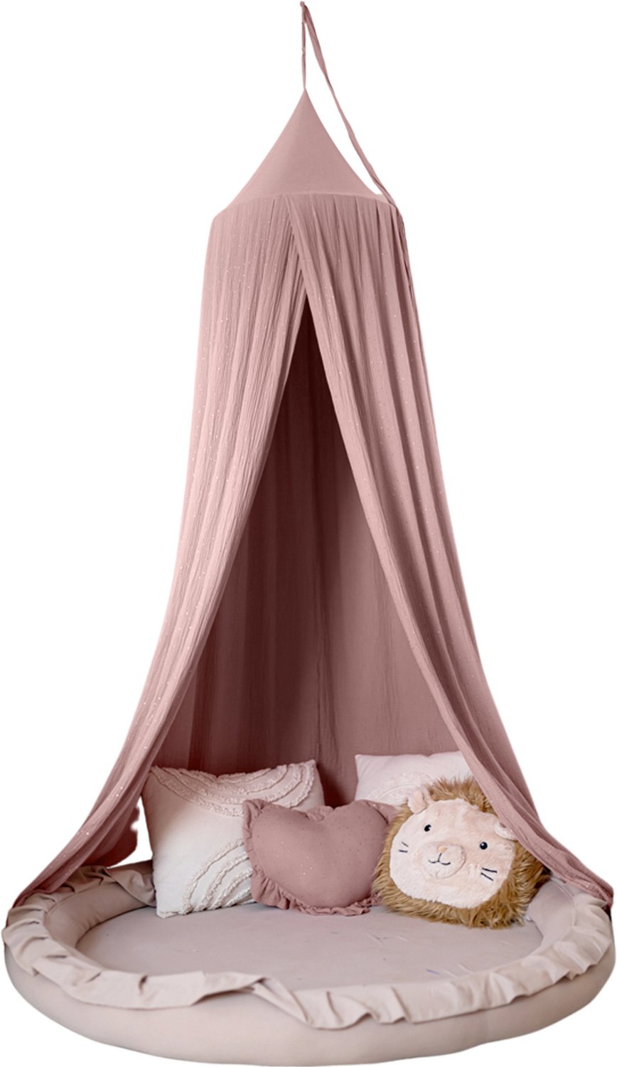 LILIMAUS Klamboe baby - bedhemel en hemeltje kinderkamer - mousseline katoen - 245 cm - poederroze
