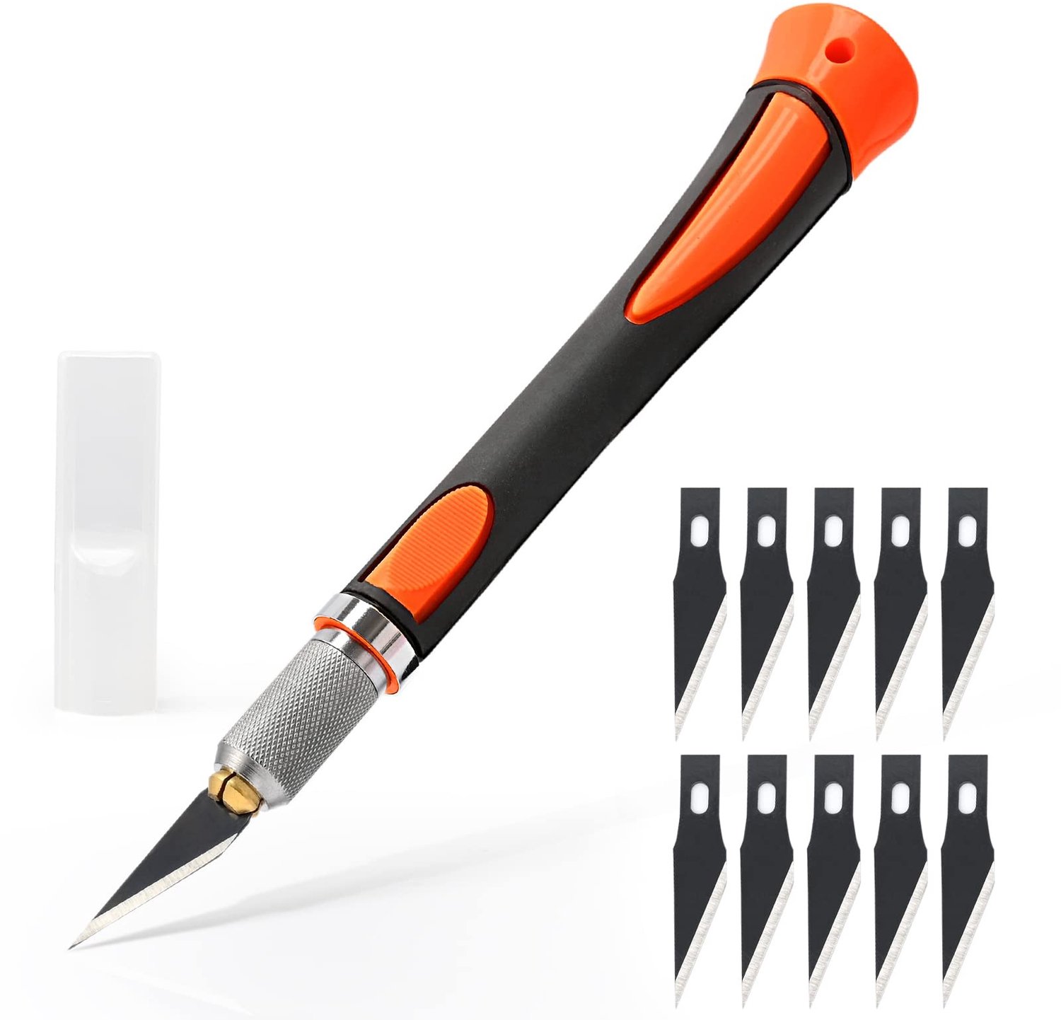 Famanu – Scalpel set met ergonomisch handvat, 10 vervangende messen, oranje