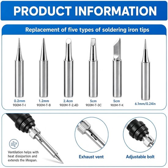Professionele 60 W Loodsoldeerbout Set met 9 Onderdelen, Verstelbare Temperatuur, Diverse Tips en Desoldeerpomp voor Precisiewerk en Elektronica — afbeelding 3
