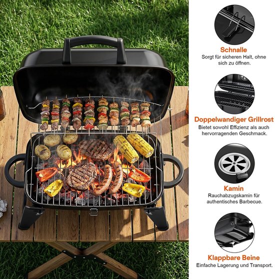 Draagbare Houtskool Barbecue - 2-in-1 Grill & Oven - Opvouwbaar met Houten Handvat — afbeelding 3