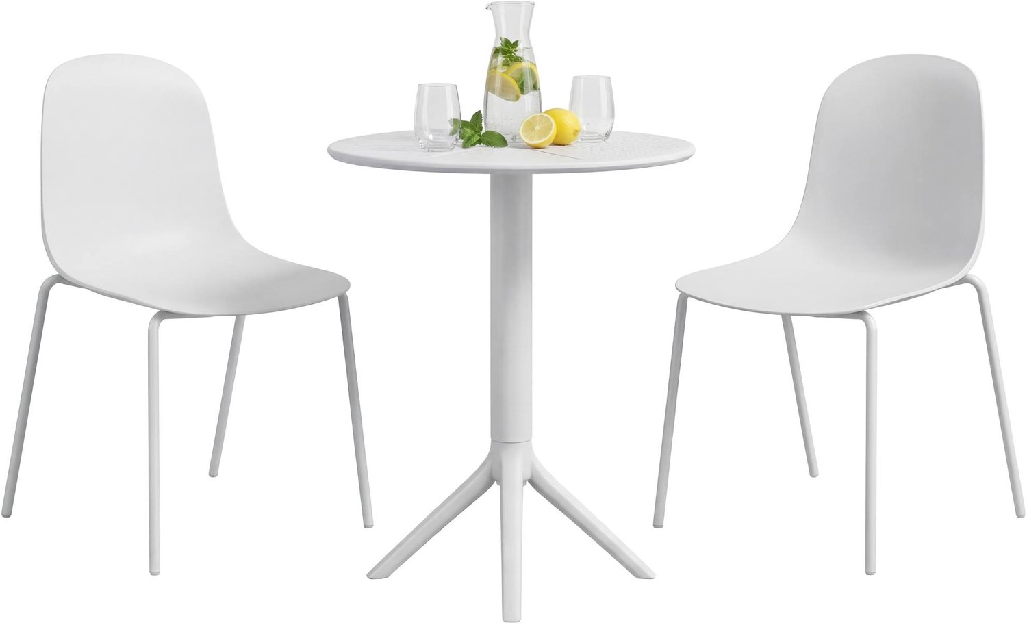 CLP Tuinmeubelset Torin - 3-delig - 2 Stapelbare Stoelen - ronde tafel 60 cm - wit