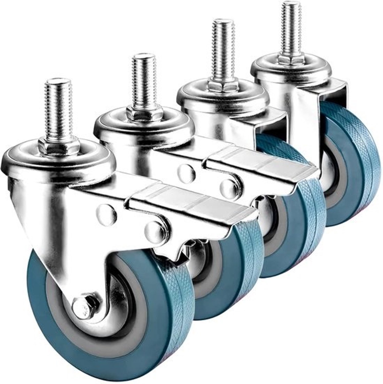 Zwenkwielen - Set van 4 meubelwielen voor transport - Meubels verplaatsen - Met rem en schroefdraad - 65 mm 75 mm - Zwart