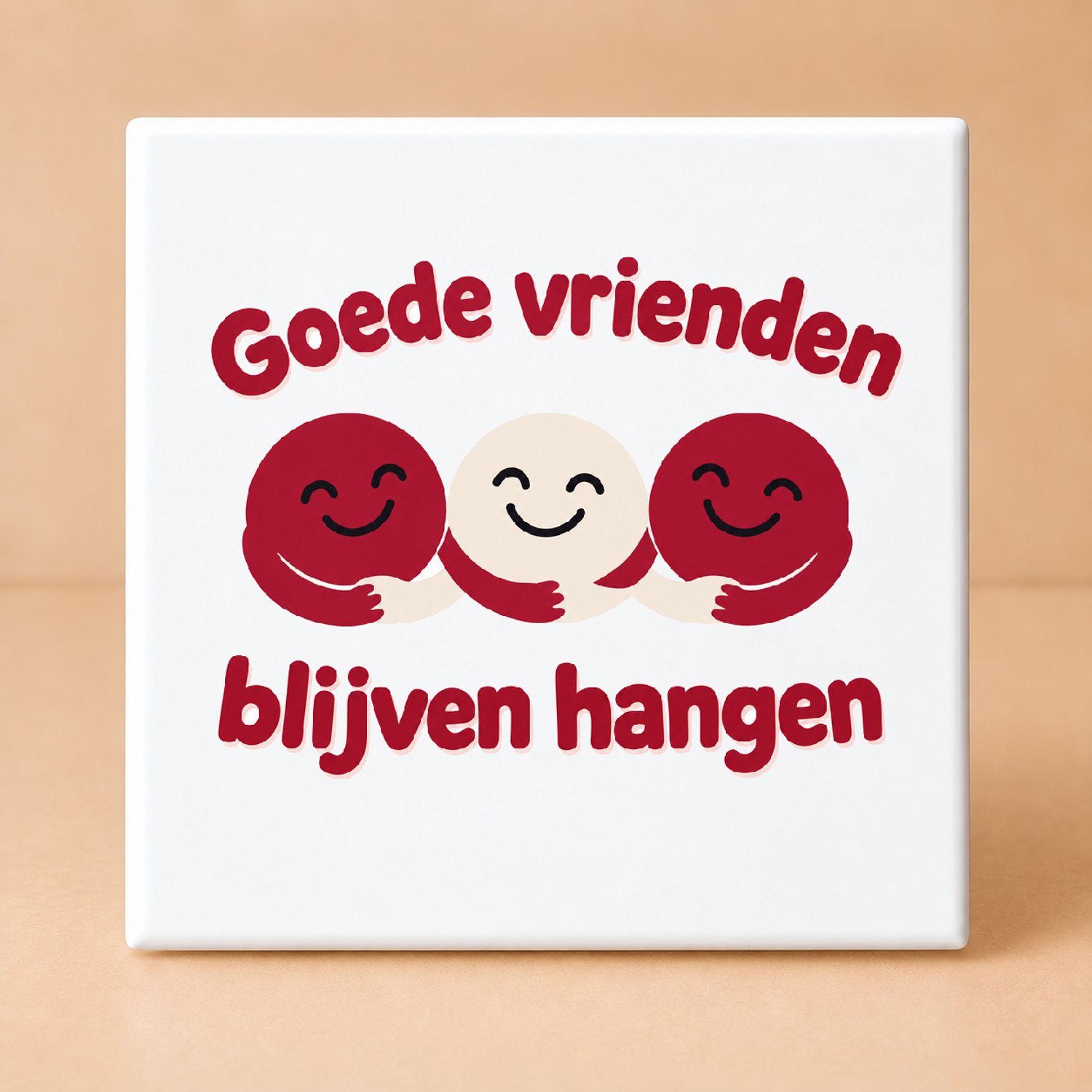 Bedruk King Minimalistische Gezelligheidsmaxxing Tegel – Scandinavische Wanddecoratie voor Vrienden en Huiskamer - 15 x 15 cm Wit