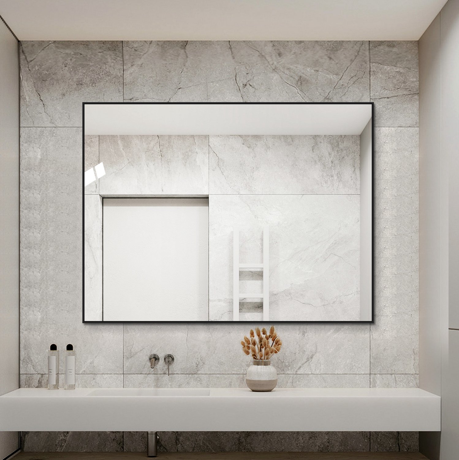 WUVRIE Badkamerspiegel 60x80 cm - Zwart aluminium frame - Horizontaal en verticaal monteerbaar