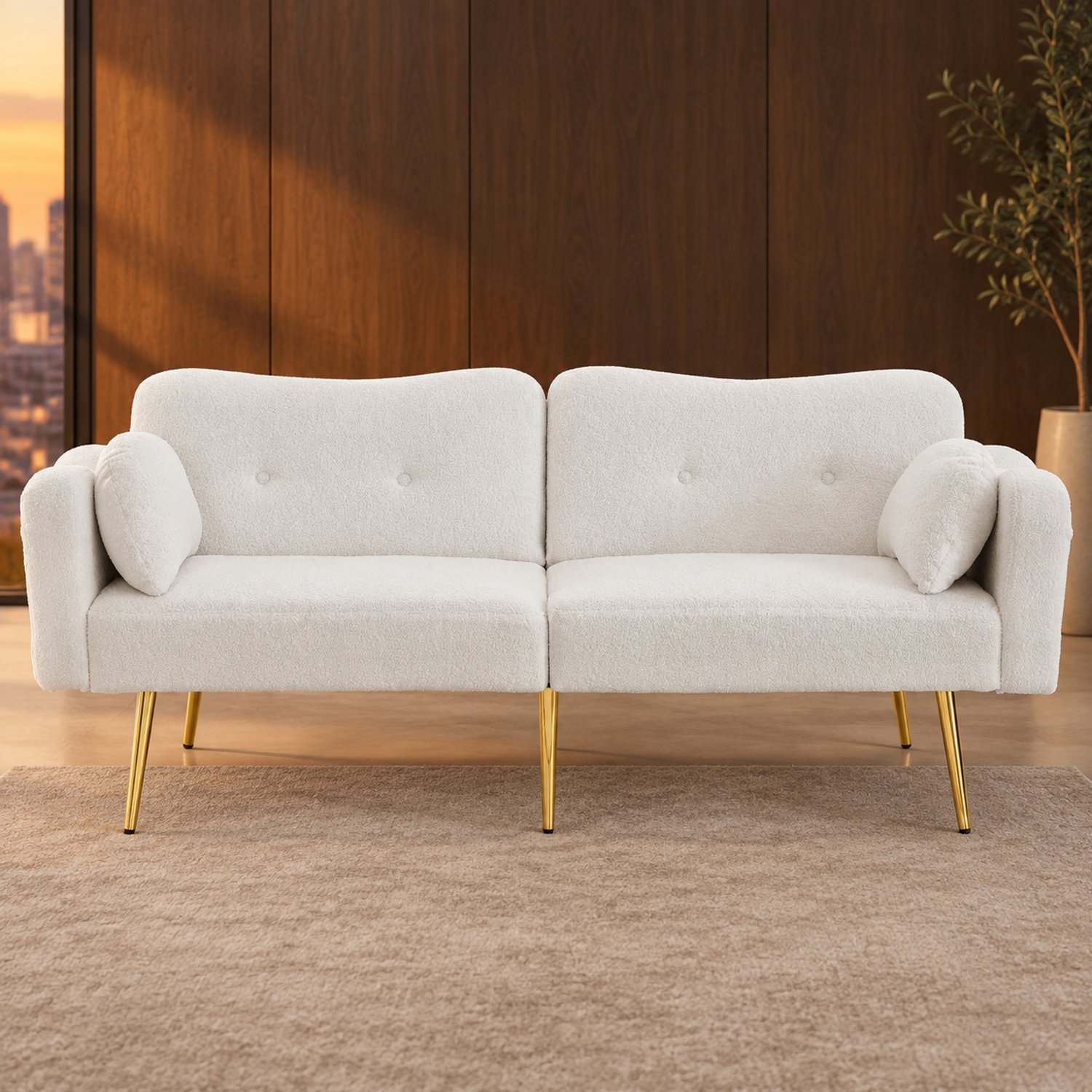 WUVRIE 2-zits slaapbank 175x79x82 cm - 3 standen en slaapfunctie - Wit