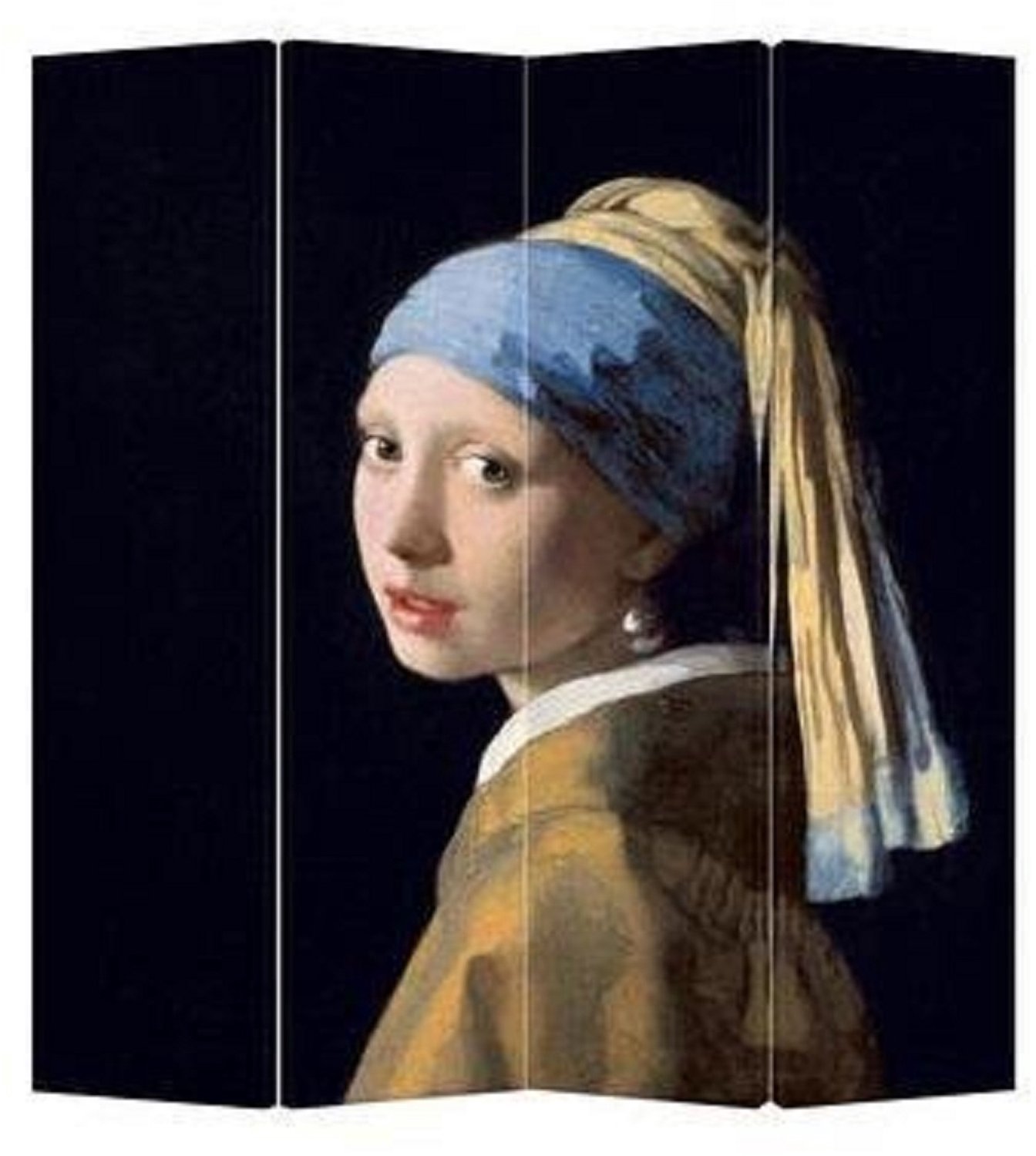 Fine Asianliving Kamerscherm Scheidingswand B160xH180cm 4 Panelen Vermeer Meisje met de Parel Zwart, Multicolour