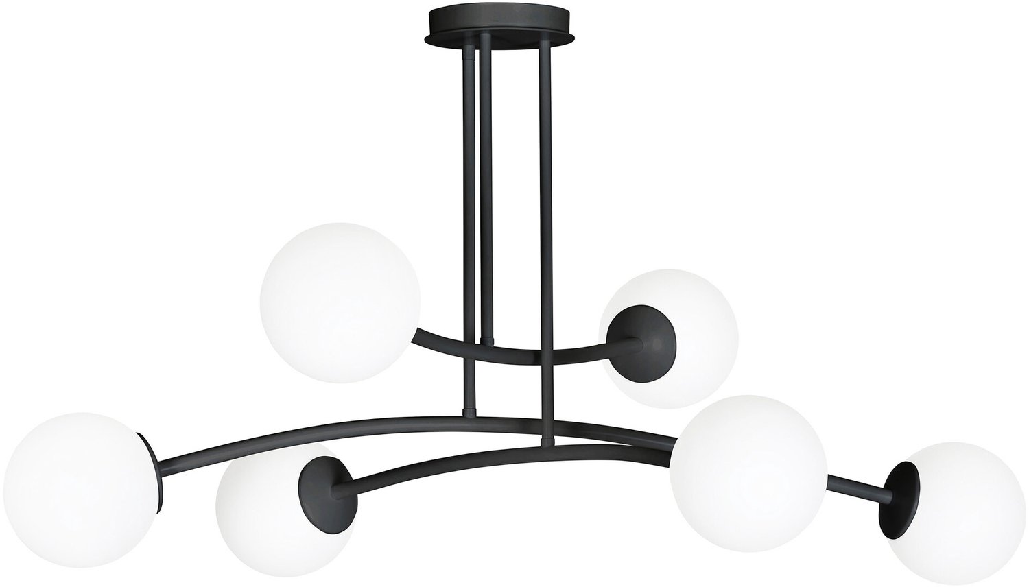 Emibig Lemvig design pendellamp zwart met wit glas 6 lampen E14 - Perfect voor moderne interieurs
