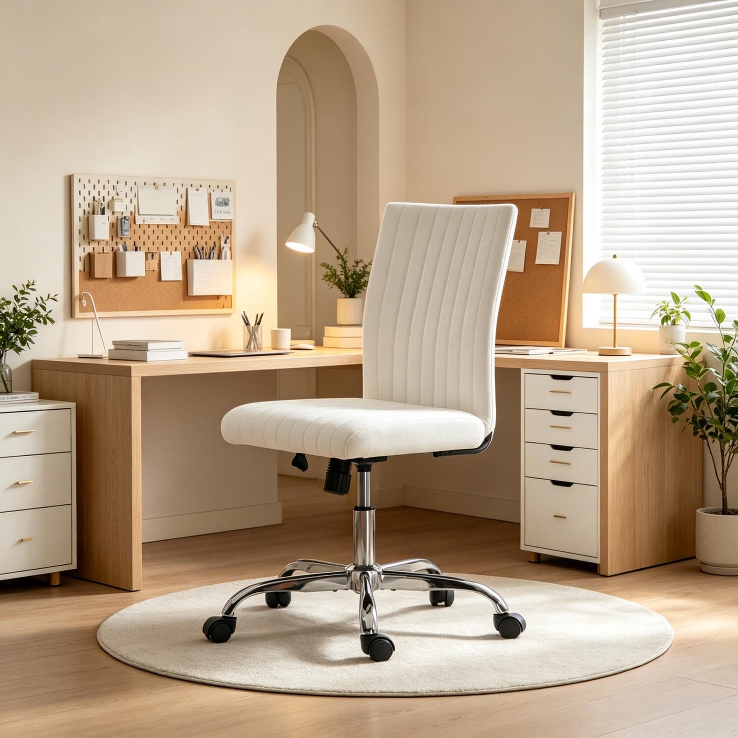 Clruro Bureaustoel - 43x56x89-99 cm - Draaibaar - Verstelbaar - Stof en Staal - Crème