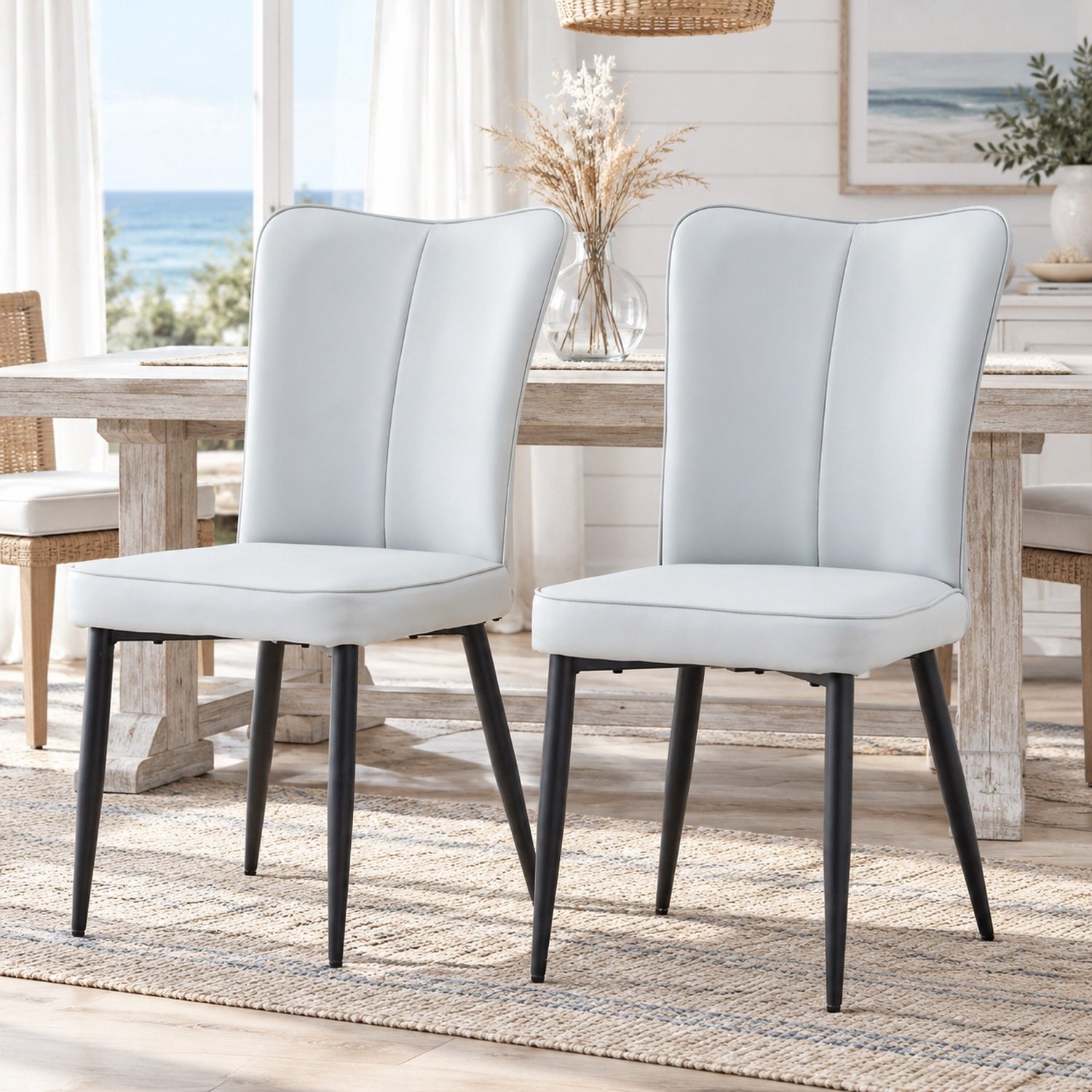 CHICFURN Eetkamerstoel - Set van 2 - PU kunstleer - Lichtgrijs