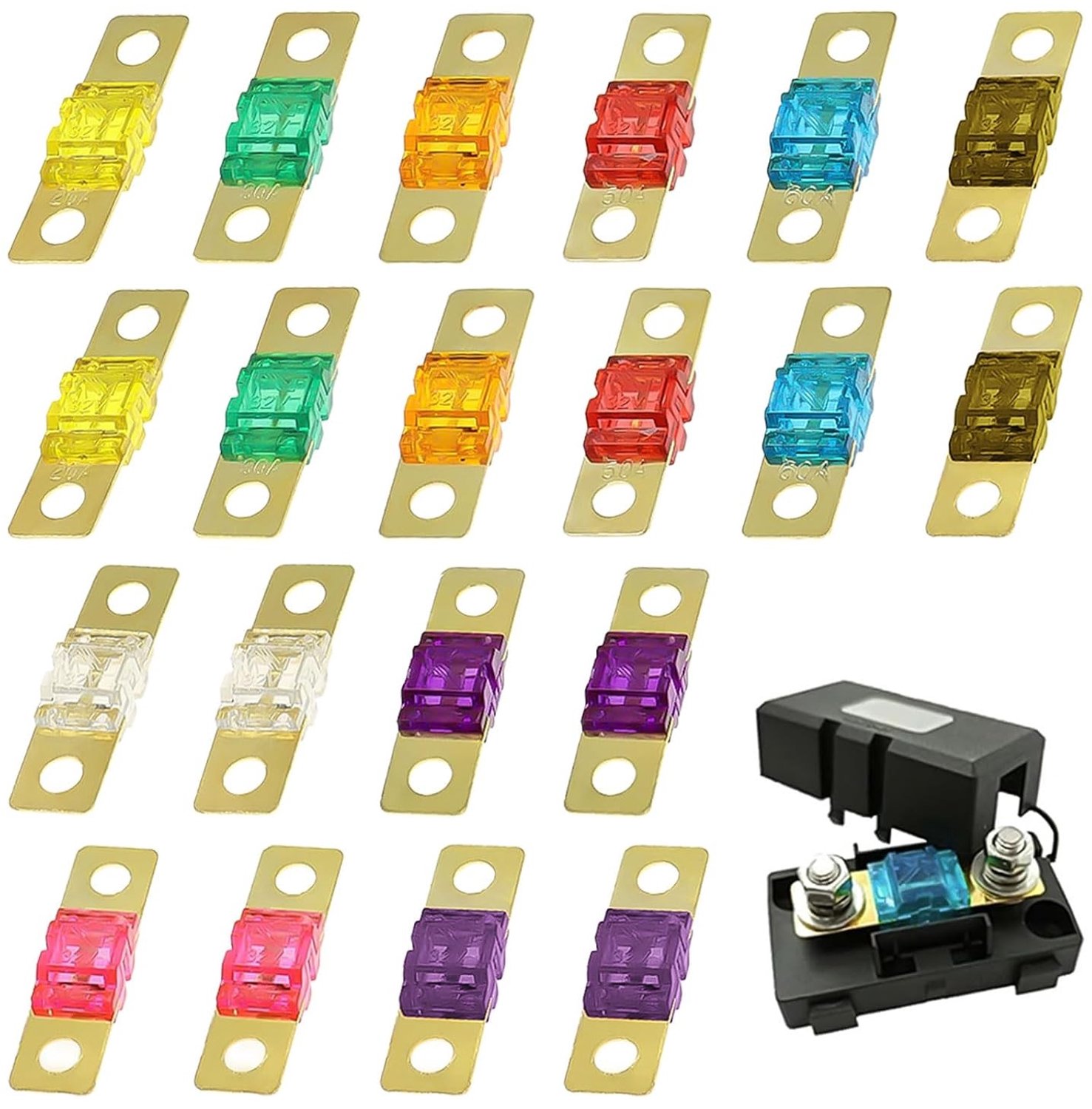 Complete set van 22 midi zekeringen voor hoge stroom, 20A tot 90A, ideaal voor auto en boot