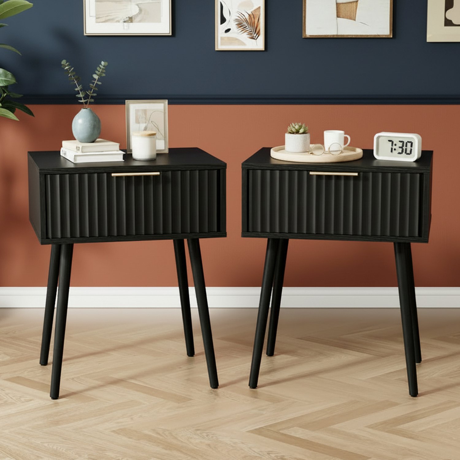 LEADZM Set van 2 Nachtkastjes met 1 lades - Zwart - 48 x 38 x 60 cm