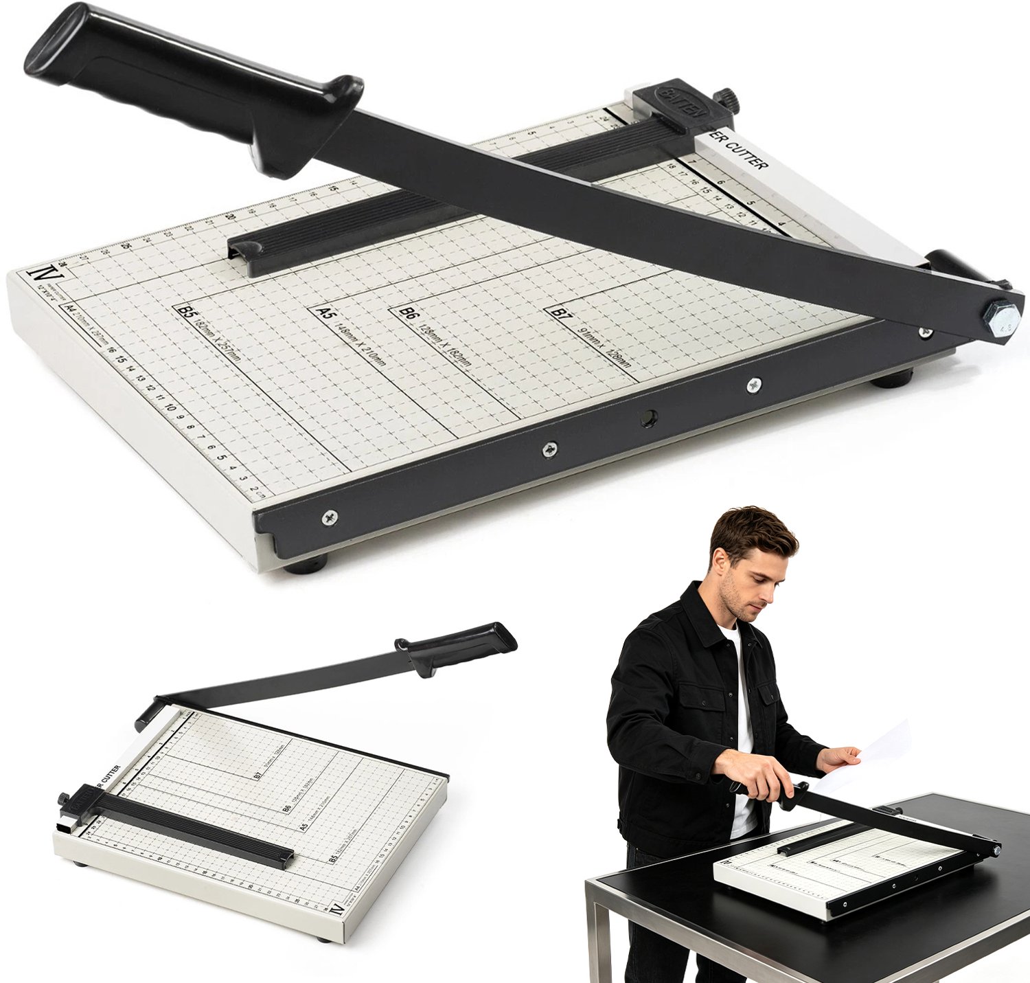 Papiersnijder A4 - Papiersnijmachine - Hefboom Snijmachine - Voor Maximaal 10 Vellen Papier - Veilig Ontwerp - Verstelbare Geleider - Thuis & Kantoor - Voor Foto's & Documenten