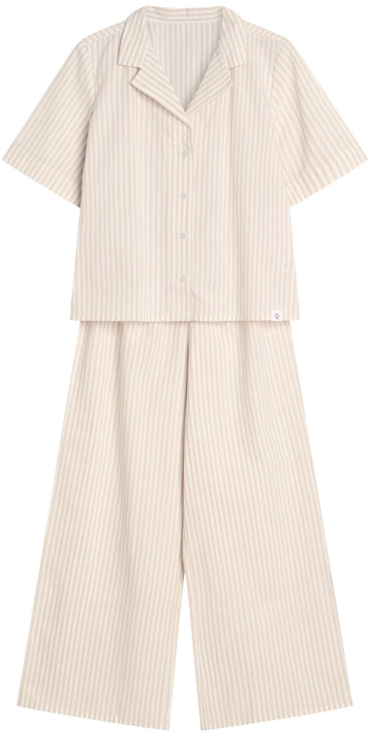 ESOTIQ Rossini - Pyjamaset - Wit-zandkleurige strepen - 100% katoen Wit;Zandkleurig