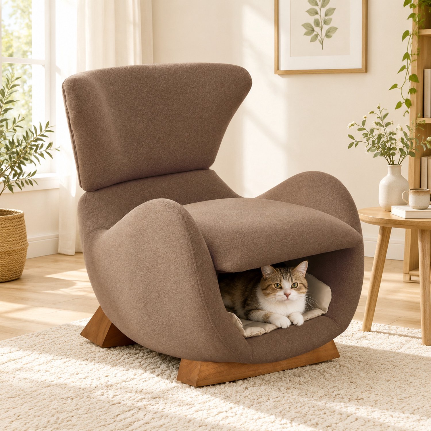 WUVRIE Fauteuil in walhaai-look - Met schuilplek voor huisdieren - Bruin