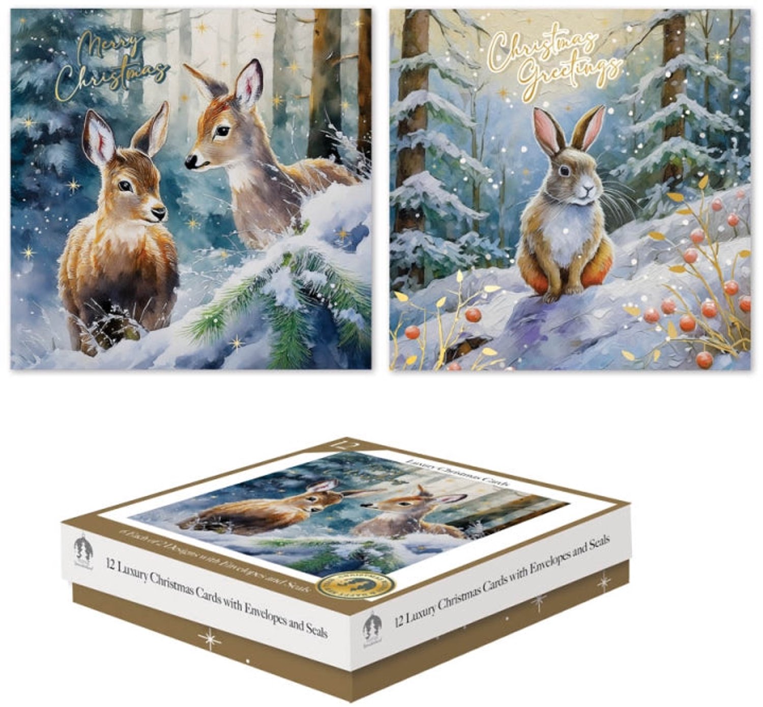 12 Luxe Kerstkaarten Vierkant Woodland