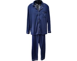 Unisex Thermo Pyjamaset – Ultiem Comfort & Warmte – Donkerblauw met Elegante Witte Biezen - Heren maat XL - Dames maat XXL - Cadeau/Kerst
