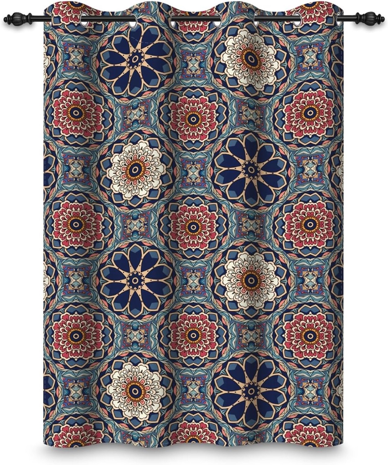 Eyelet Curtain 42 x 63 Inch Boho Traditional Moroccan Colourful Mandala Flower Geometric Boho Style Thermal Curtains - ShopVlot