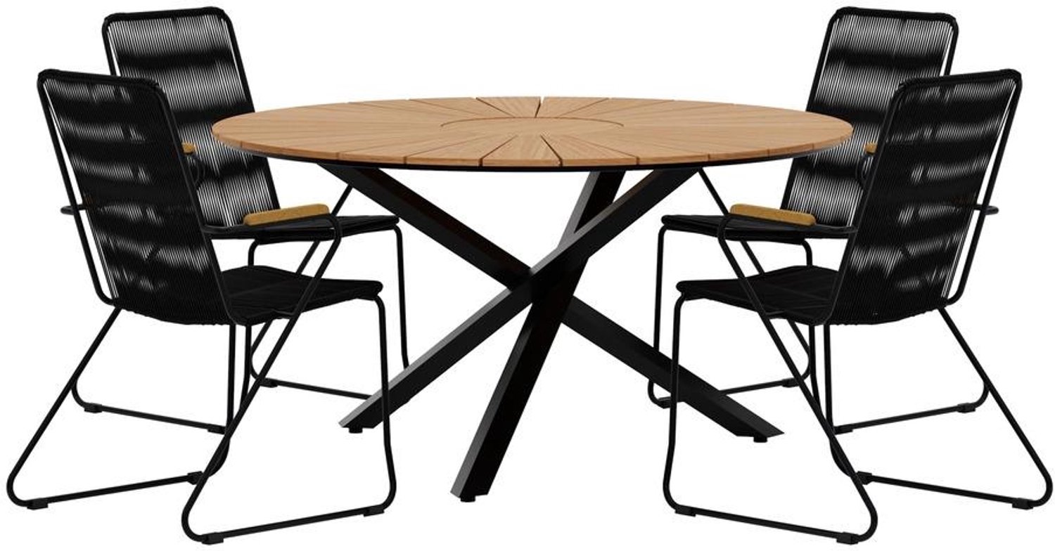 Svea Kathrine ronde tuintafel - zwart + 4x Dewey eetkamerstoelen - zwart