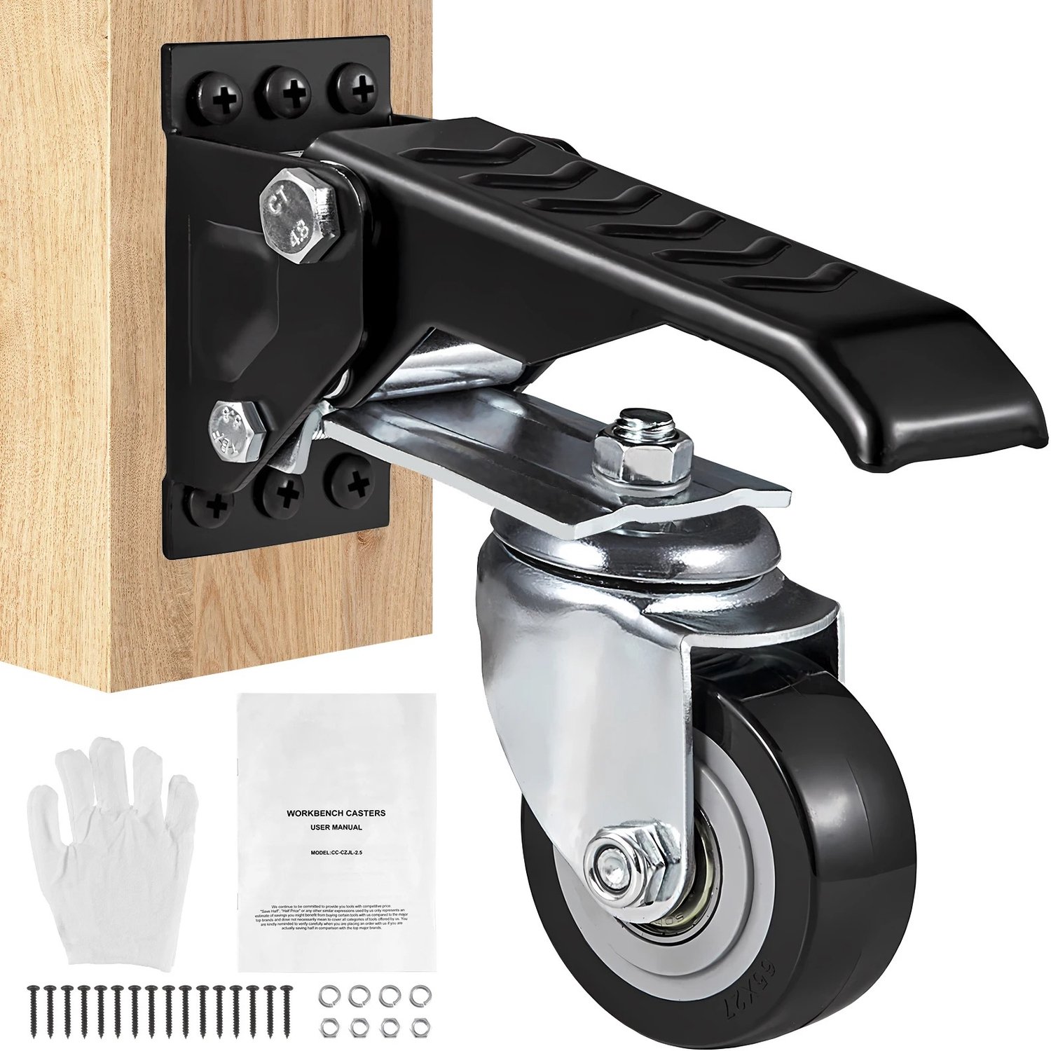 Cherrys Finds - 4 Stuks Zwenkwielen - Zwenkwielen Set Van 4 - Zwenkwielen Met Rem - Verlaagbare Transportwielen - Zware Wielen Met Hef- En Neerlaatfunctie - Maximale Belasting Van 300kg - Voor Werkbanken Of Andere Apparaten - Zwart