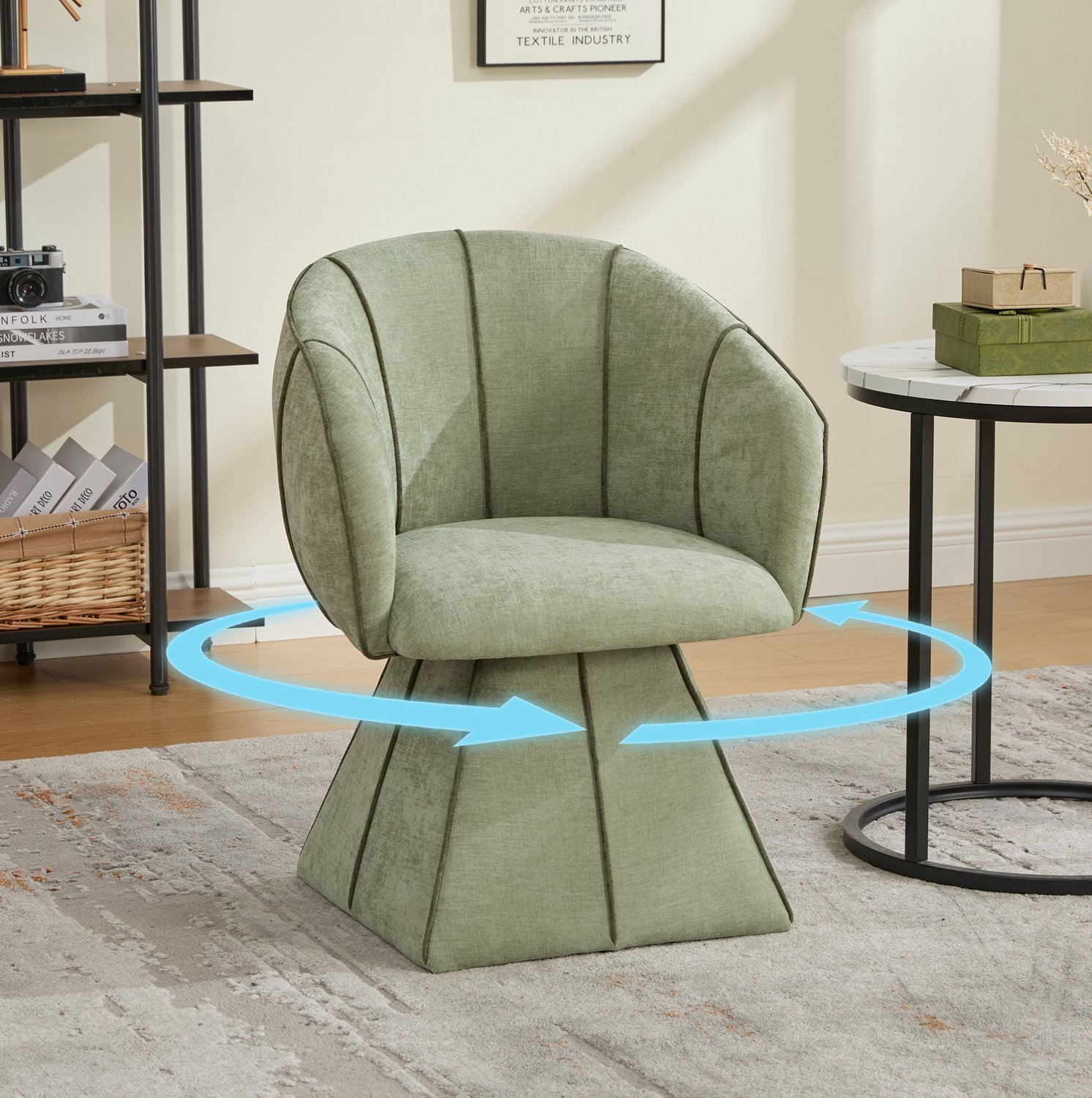 WUVRIE Draaifauteuil 56x54x74,5 cm - 360° draaibaar met hoge rugleuning - Olijfgroen Olive