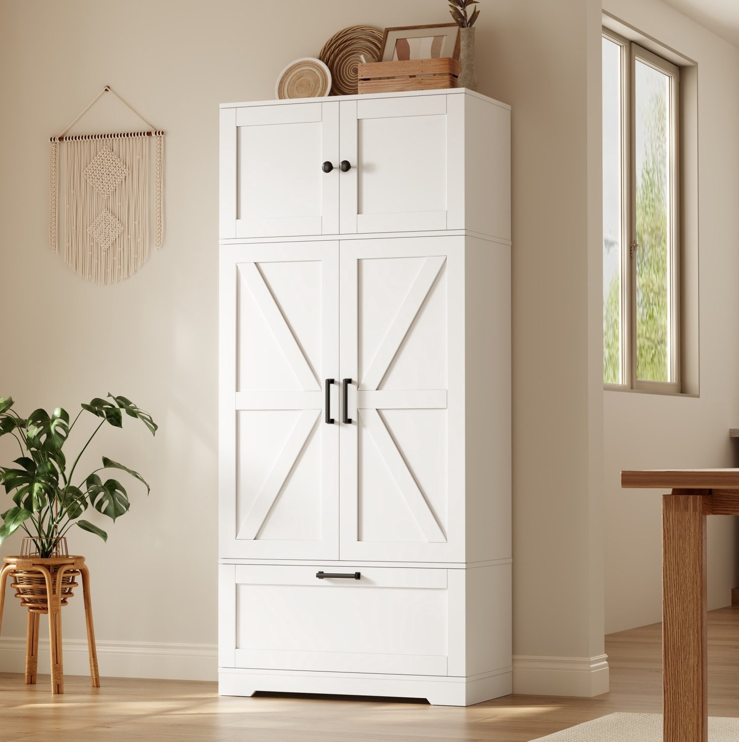 STILVORA Keukenkast - Hoge Voorraadkast Met Verstelbare Planken En Laden - Keuken Of Eetkamer - MDF - 80 x 35 x 180 Cm - Wit