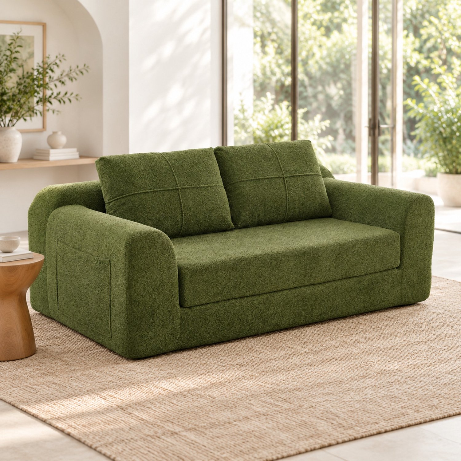 WUVRIE 2-zits slaapbank 179x95x79 cm - Omvormbaar tot tweepersoons vloerbed - Legergroen