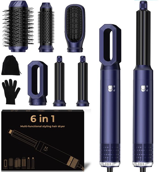6-in-1 haarstyler & haarföhn met automatische krultang, wrap, haardroger, thermische borstel, warme luchtborstel, stijltang, multistyler, cadeauset voor vrouwen, krullen, gladmaken…