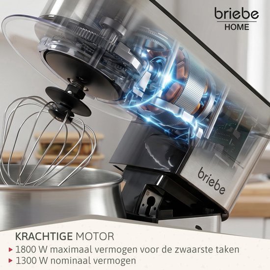Keukenmachine 1800 W - 5 Liter Mengkom - Roestvrij Staal - 6 Snelheden Plus Pulsfunctie - Professionele Kneedmachine — afbeelding 4