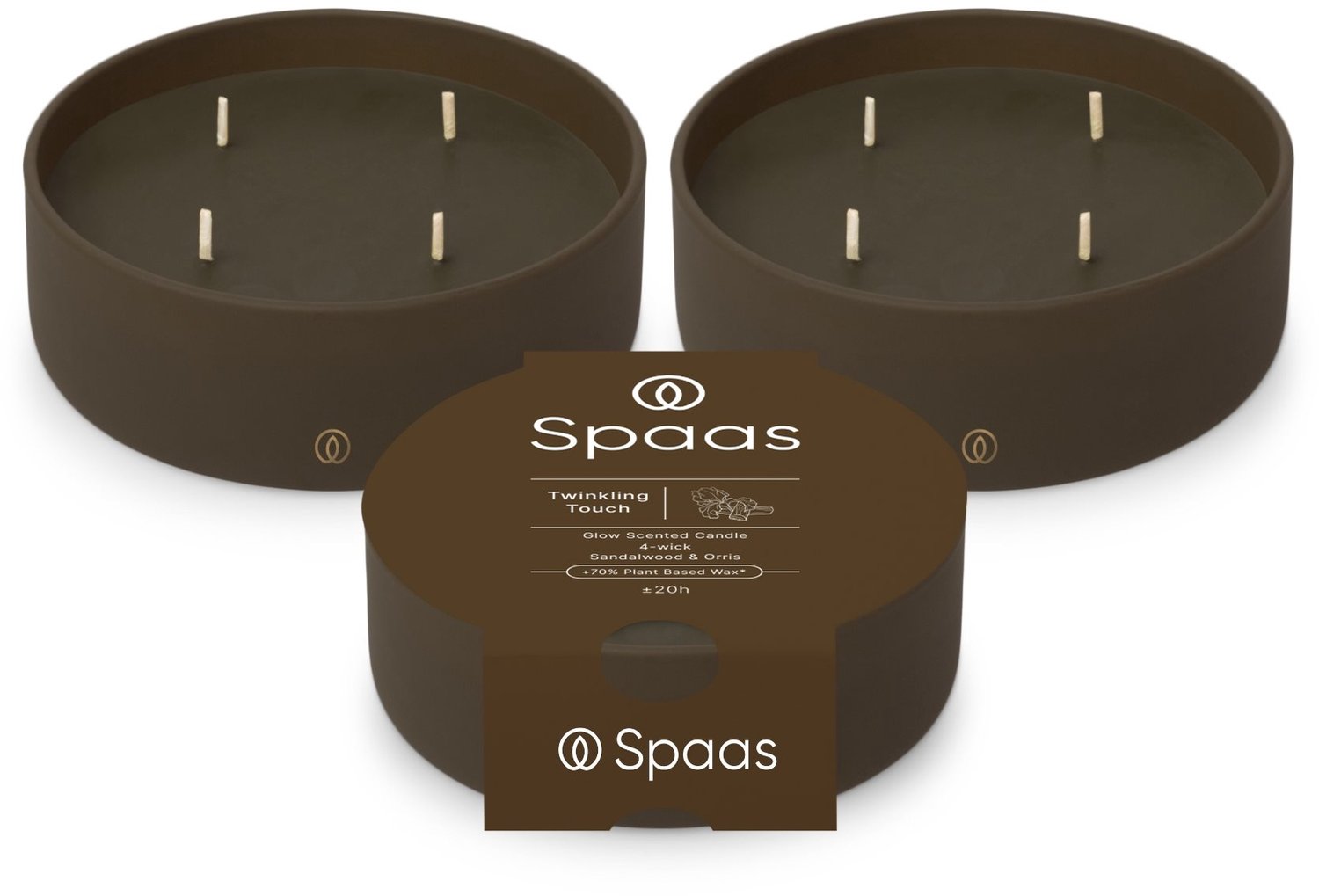 SPAAS Glow Geurkaars in glas - Set van 3 kaarsen - Sandelhout en Irisolie - circa 20u - Twinkling Touch kaki