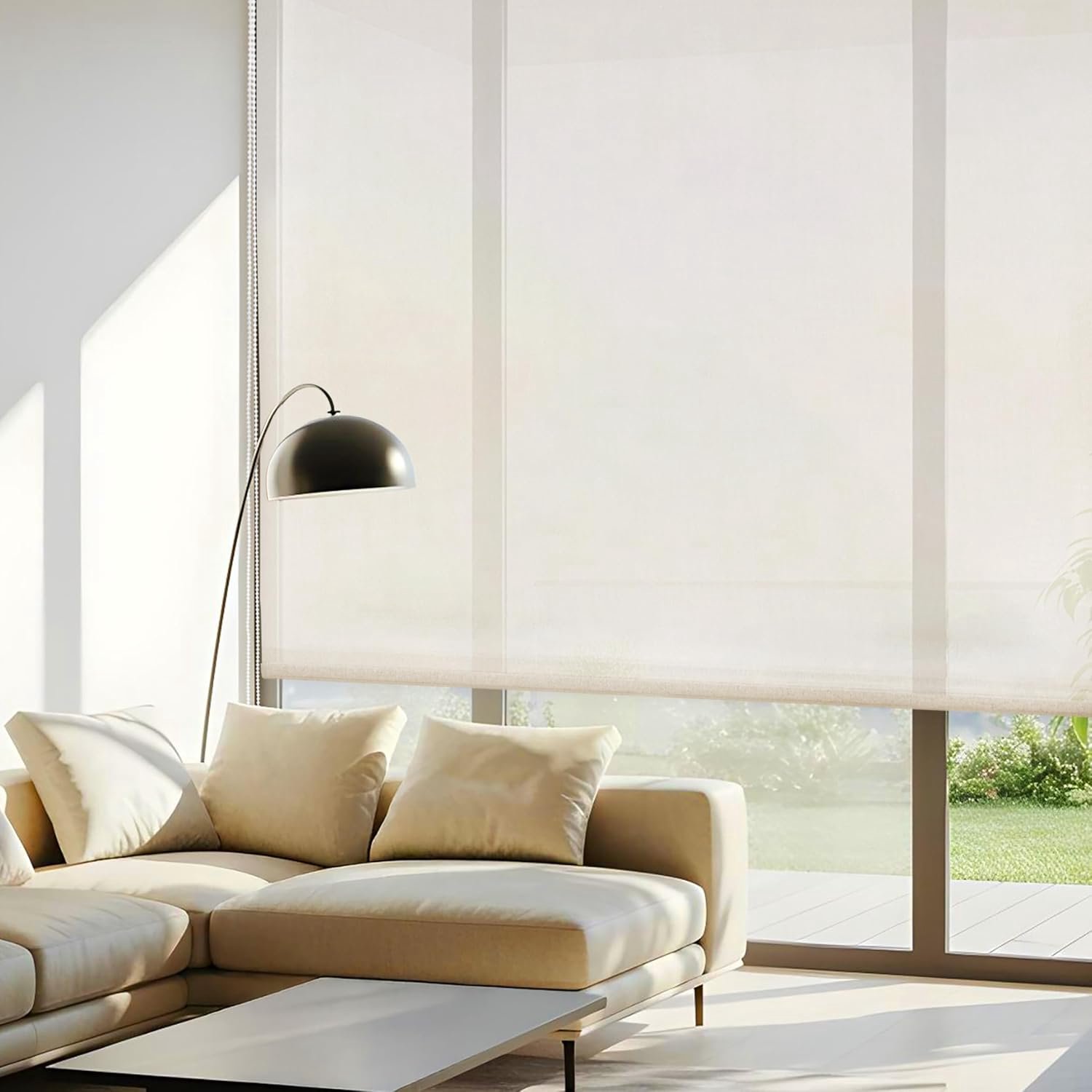 Rolgordijn 130 x 180 cm - lichtdoorlatend beige - glanzende stof - ideaal voor privacy - ServiceTopper