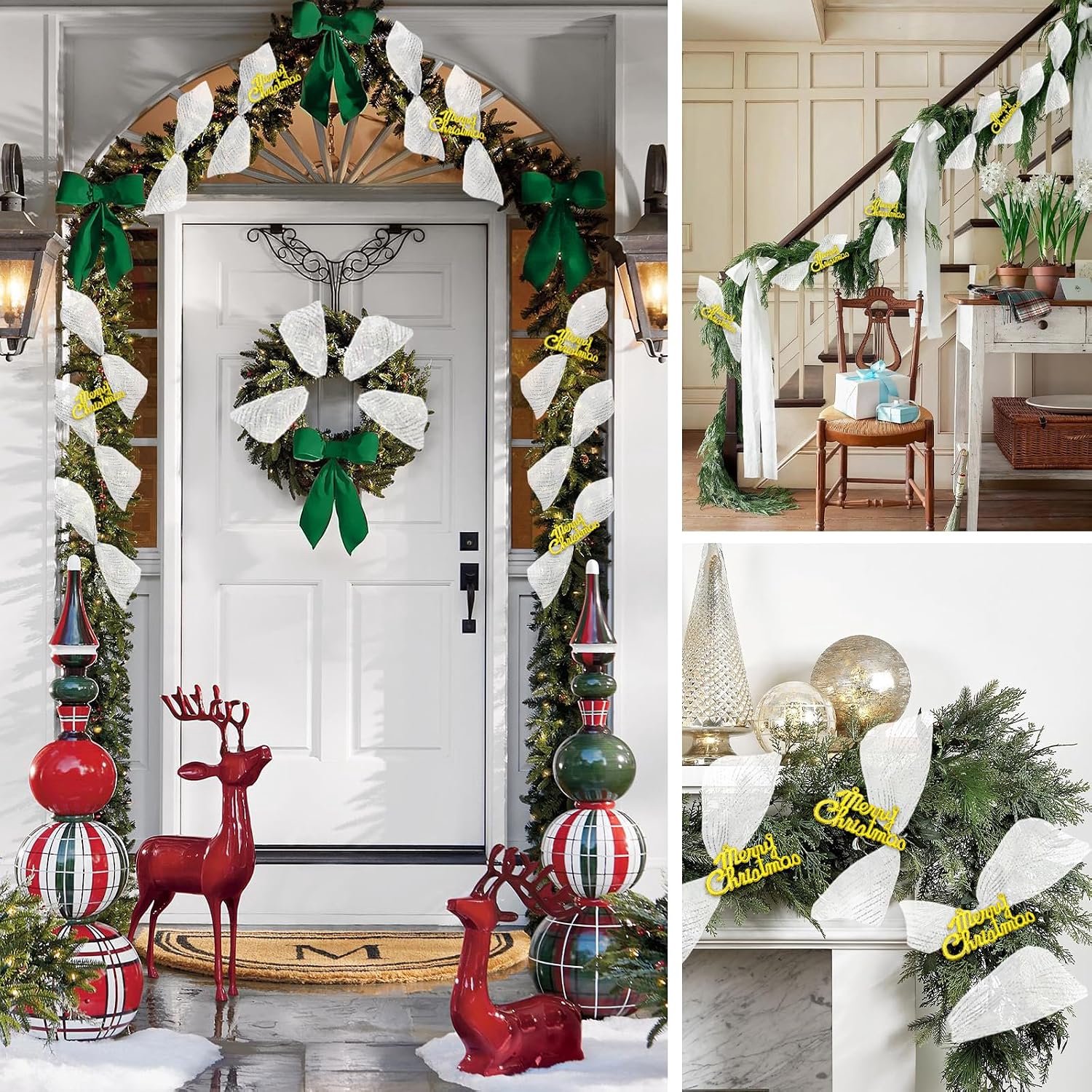 Kerstlint - 25 cm * 9,1 m - DIY Kerstboom mesh rol scène lay-out - mesh lint - Kerstdecoratie - Kerst mesh lint rol - feestdecoratie - mesh lintrol - vaak gebruikt voor het versieren van slingers, kerstbomen en geschenkverpakkingen - wit zilverdraad – foto 7
